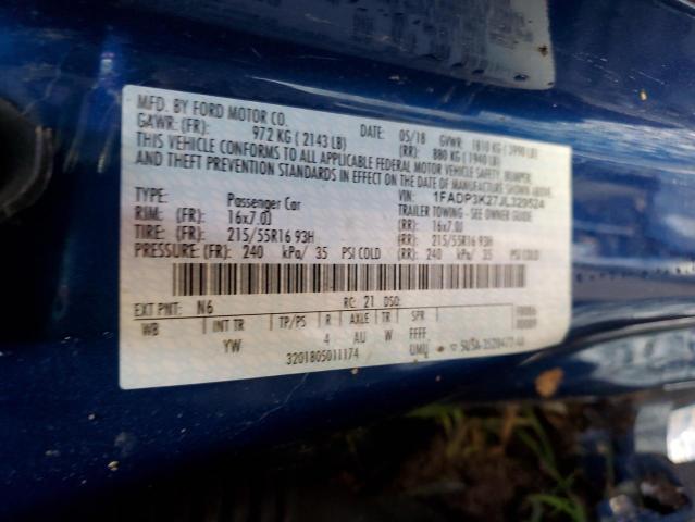 1FADP3K27JL329524 - 2018 FORD FOCUS SE BLUE photo 12