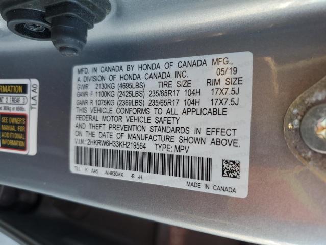 2HKRW6H33KH219564 - 2019 HONDA CR-V LX SILVER photo 13