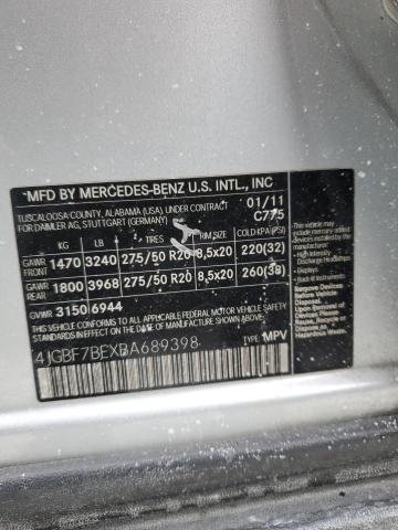 4JGBF7BEXBA689398 - 2011 MERCEDES-BENZ GL 450 4MATIC SILVER photo 12