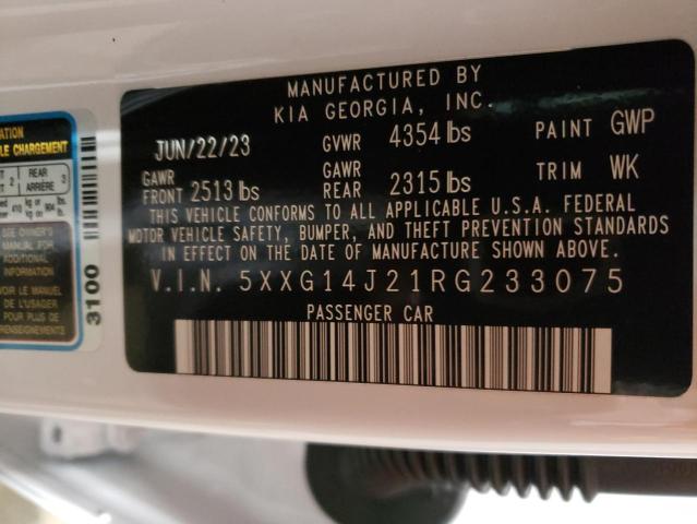 5XXG14J21RG233075 - 2024 KIA K5 LXS WHITE photo 12