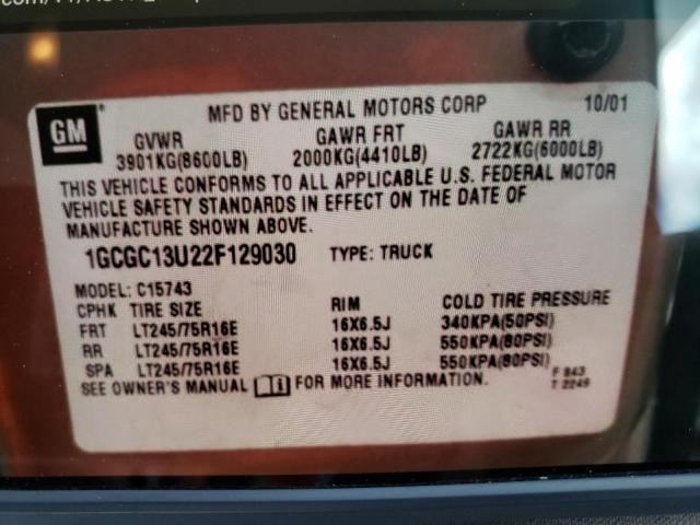 1GCGC13U22F129030 - 2002 CHEVROLET SILVERADO C1500 HEAVY DUTY TAN photo 12