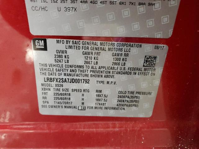 LRBFX2SA7JD001792 - 2018 BUICK ENVISION ESSENCE RED photo 12