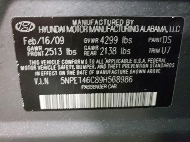 5NPET46C89H568986 - 2009 HYUNDAI SONATA GLS GRAY photo 12