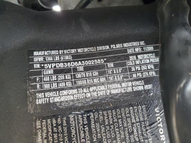 5VPDB36D6A3002585 - 2010 VICTORY MOTORCYCLES CROSS COUN Noir photo 10