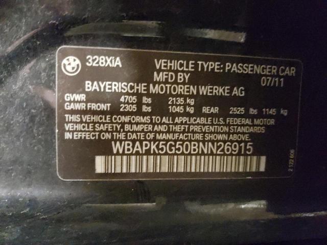 WBAPK5G50BNN26915 - 2011 BMW 328 XI SULEV BLACK photo 12