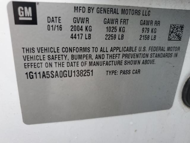 1G11A5SA0GU138251 - 2016 CHEVROLET MALIBU LIM LS Beyaz fotoğraf 12