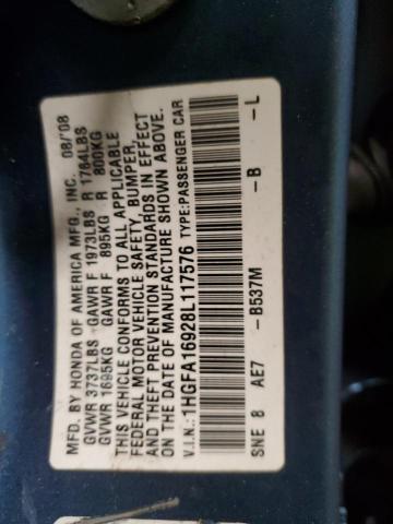 1HGFA16928L117576 - 2008 HONDA CIVIC EXL ლურჯი ფოტო 12