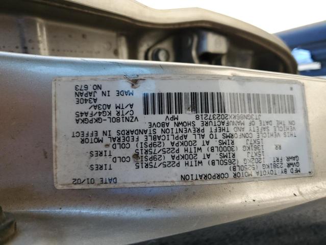 JT3GN86RX20237218 - 2002 TOYOTA 4RUNNER SR5 SILVER photo 12