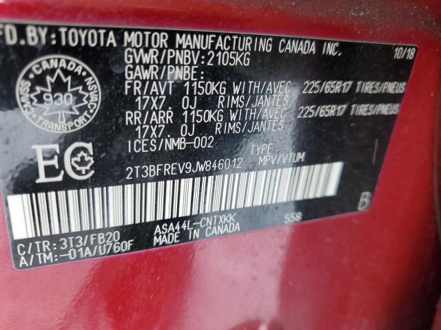 2T3BFREV9JW846012 - 2018 TOYOTA RAV4 LE RED photo 12