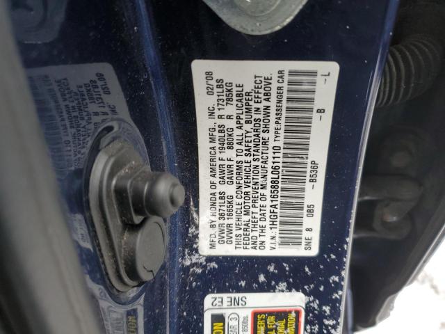 1HGFA16588L061110 - 2008 HONDA CIVIC LX BLUE photo 12