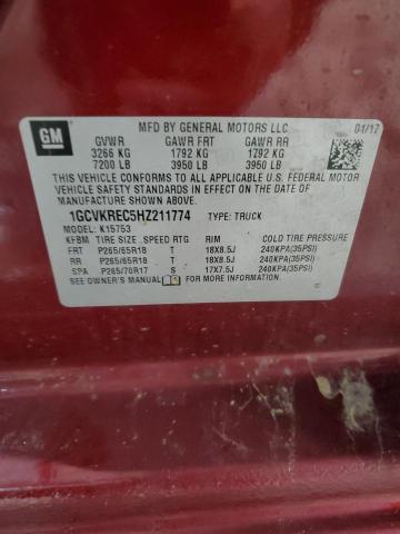 1GCVKREC5HZ211774 - 2017 CHEVROLET SILVERADO K1500 LT MAROON photo 12