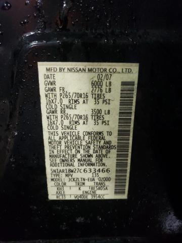 5N1AR18W27C633466 - 2007 NISSAN PATHFINDER LE 黑色 照片 12