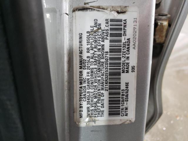 2T1KR32E53C050718 - 2003 TOYOTA MATRIX XR SILVER photo 12