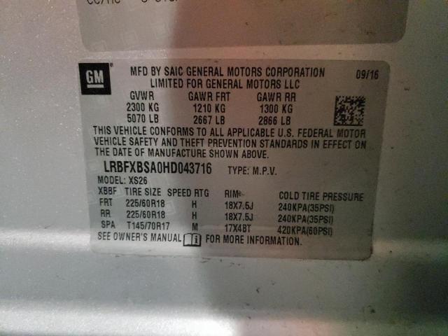 LRBFXBSA0HD043716 - 2017 BUICK ENVISION ESSENCE SILVER photo 12