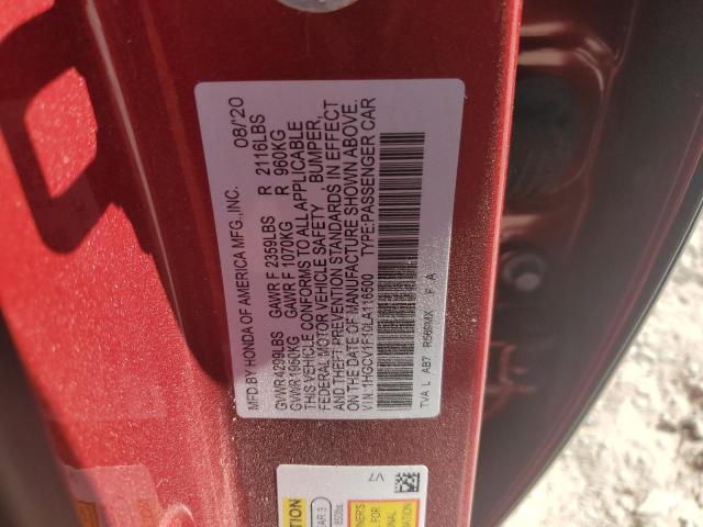 1HGCV1F10LA116500 - 2020 HONDA ACCORD LX RED photo 12