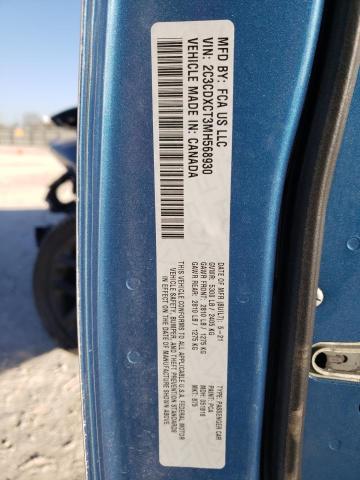 2C3CDXCT3MH568930 - 2021 DODGE CHARGER R/T BLUE photo 12