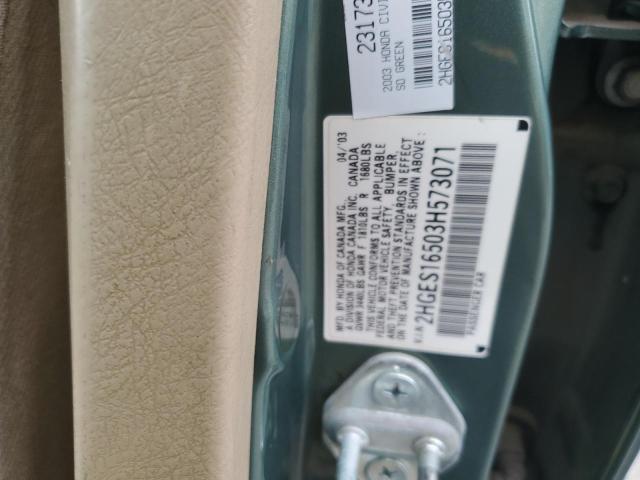 2HGES16503H573071 - 2003 HONDA CIVIC LX GREEN photo 12