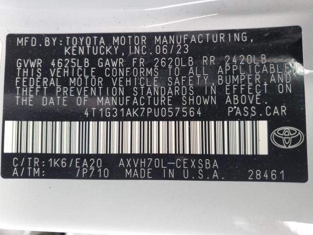 4T1G31AK7PU057564 - 2023 TOYOTA CAMRY SE NIGHT SHADE WHITE photo 12
