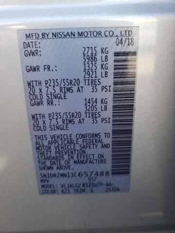 5N1DR2MN1JC657488 - 2018 NISSAN PATHFINDER S 银色 照片 12