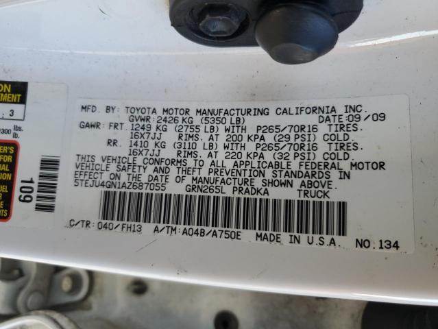 5TEJU4GN1AZ687055 - 2010 TOYOTA TACOMA DOUBLE CAB PRERUNNER WHITE photo 12