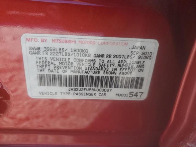 JA32U2FU8BU008067 - 2011 MITSUBISHI LANCER ES/ES SPORT RED photo 12