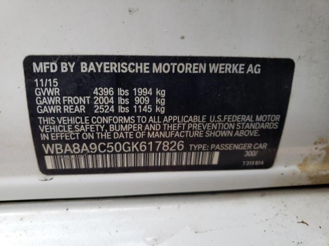 WBA8A9C50GK617826 - 2016 BMW 320 I WHITE photo 12