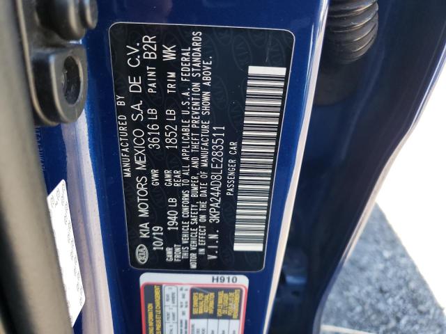 3KPA24AD8LE283511 - 2020 KIA RIO LX BLUE photo 12