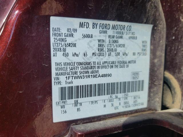 1FTWW31R19EA48890 - 2009 FORD F350 SUPER DUTY BURGUNDY photo 13