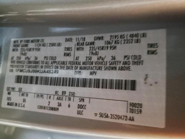 1FMCU9J99KUA48249 - 2019 FORD ESCAPE TITANIUM SILVER photo 13