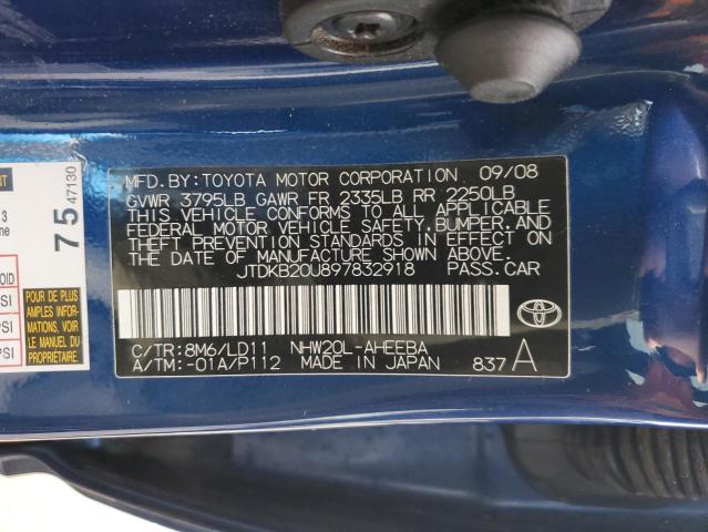 JTDKB20U897832918 - 2009 TOYOTA PRIUS BLUE photo 12