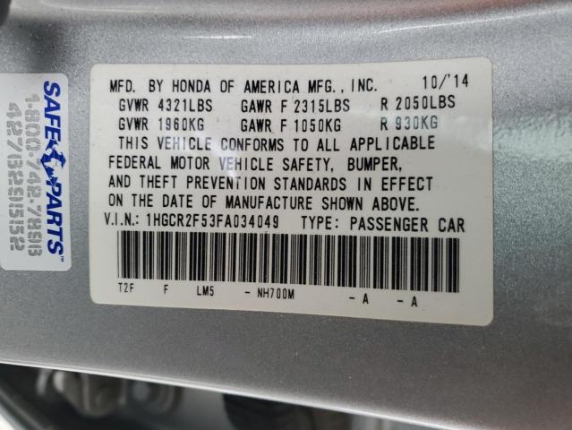 1HGCR2F53FA034049 - 2015 HONDA ACCORD SPORT SILVER photo 13