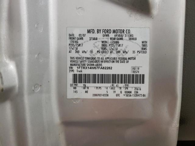 1FTRX14W67FA82282 - 2007 FORD F150 SILVER photo 12