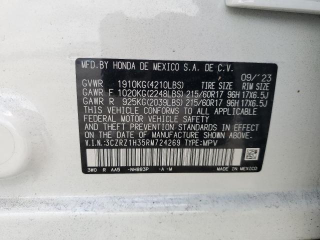 3CZRZ1H35RM724269 - 2024 HONDA HR-V LX WHITE photo 13