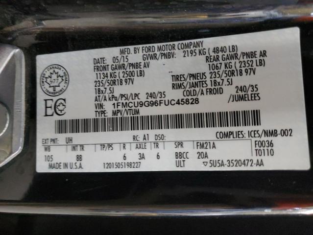 1FMCU9G96FUC45828 - 2015 FORD ESCAPE SE BLACK photo 12