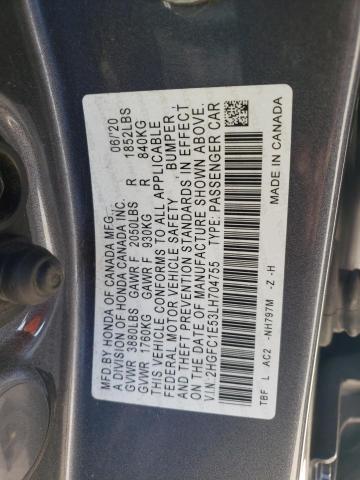 2HGFC1E53LH704755 - 2020 HONDA CIVIC SI CHARCOAL photo 12