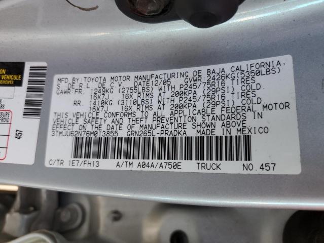 3TMJU62N76M013855 - 2006 TOYOTA TACOMA DOUBLE CAB PRERUNNER SILVER photo 12