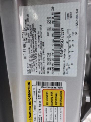 3FA6P0HD5KR172899 - 2019 FORD FUSION SE SILVER photo 12