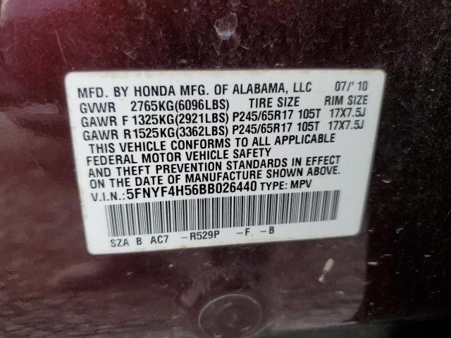 5FNYF4H56BB026440 - 2011 HONDA PILOT EXL BLACK photo 13