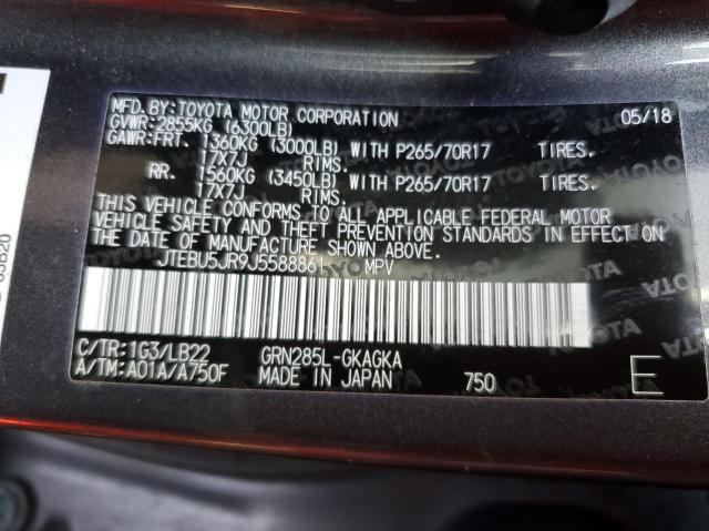 JTEBU5JR9J5588861 - 2018 TOYOTA 4RUNNER SR5/SR5 PREMIUM 石墨色 照片 10