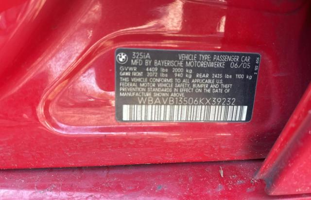 WBAVB13506KX39232 - 2006 BMW 325 I RED photo 10