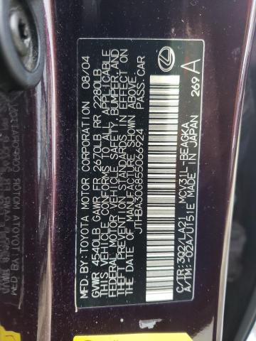 JTHBA30G855066924 - 2005 LEXUS ES 330 BURGUNDY photo 12