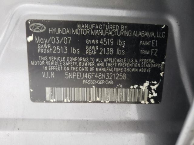 5NPEU46F48H321258 - 2008 HYUNDAI SONATA SE GRAY photo 12