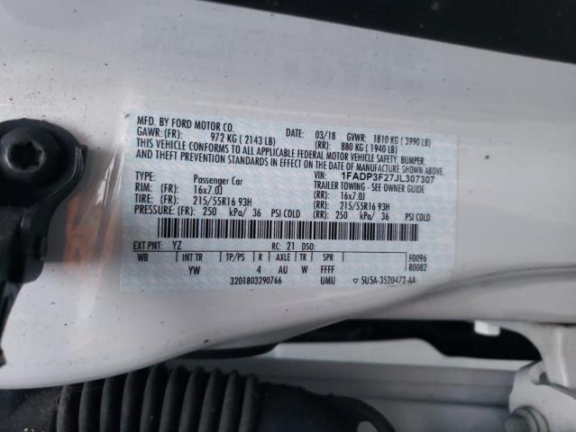 1FADP3F27JL307307 - 2018 FORD FOCUS SE WHITE photo 12