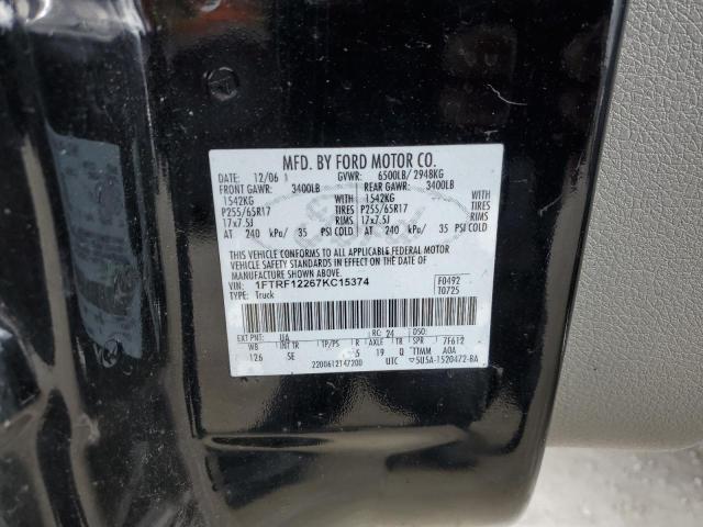 1FTRF12267KC15374 - 2007 FORD F150 BLACK photo 12