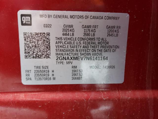 2GNAXMEV7N6141164 - 2022 CHEVROLET EQUINOX RS RED photo 14