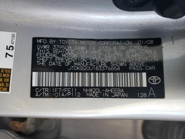 JTDKB20U183376654 - 2008 TOYOTA PRIUS SILVER photo 12