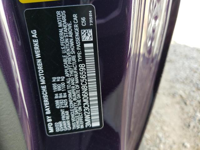 3MW23CM06N8C56598 - 2022 BMW 230I PURPLE photo 10