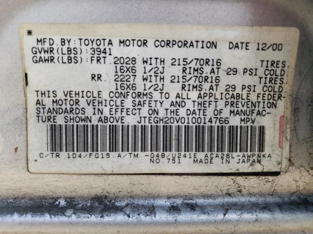 JTEGH20V010014766 - 2001 TOYOTA RAV4 SILVER photo 13