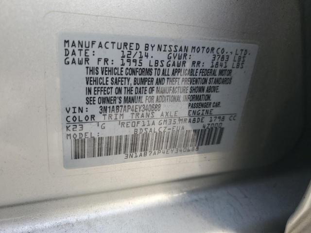 3N1AB7AP4EY340688 - 2014 NISSAN SENTRA S SILVER photo 12