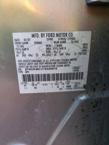 2FMDK48CX7BA95818 - 2007 FORD EDGE SEL GRAY photo 12